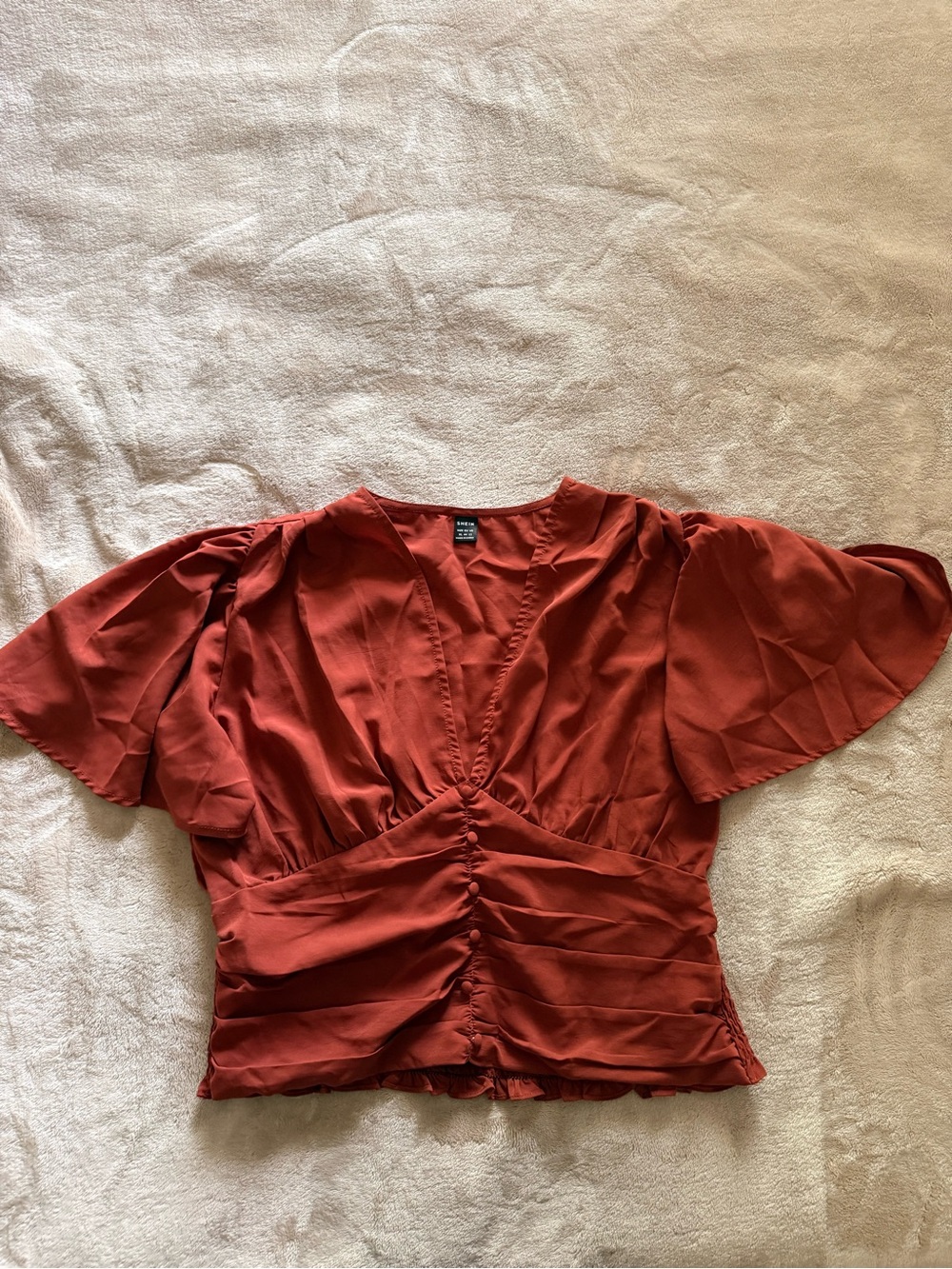 Rust Red V-Neck Ruched Women’s Top
